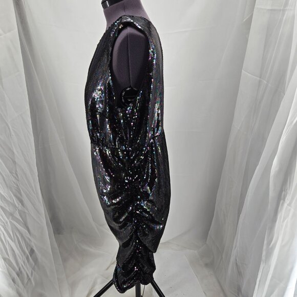 725-12 Torrid iridescent black one shoulder sequin Bodycon dress Size 2 16/18 - Picture 3 of 10